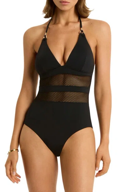 Sea Level Drift Longline Halter One-piece Swimsuit In Black