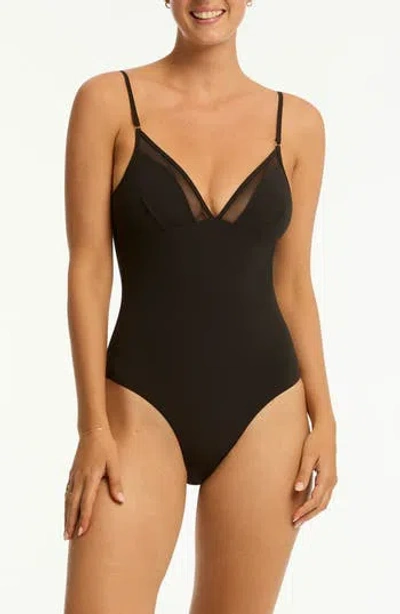 Sea Level Eclipse Crossback One-piece Swimsuit In Black