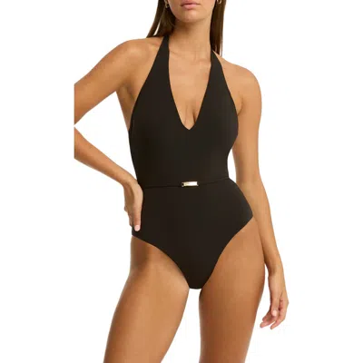 Sea Level Eclipse Halter One-piece Swimsuit In Black