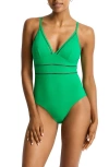 Sea Level Essenitals Edit Cross Back One-piece Swimsuit In Green