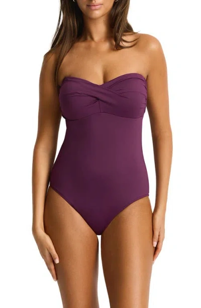 Sea Level Essentials Edit Twist One-piece Swimsuit In Burgundy