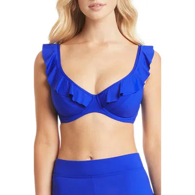 Sea Level Frill F-cup Underwire Bikini Top In Cobalt