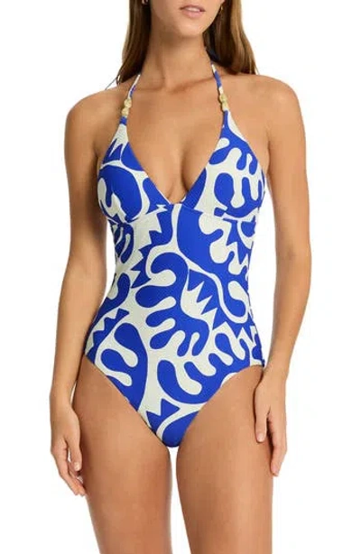 Sea Level Halter One-piece Swimsuit In Blue