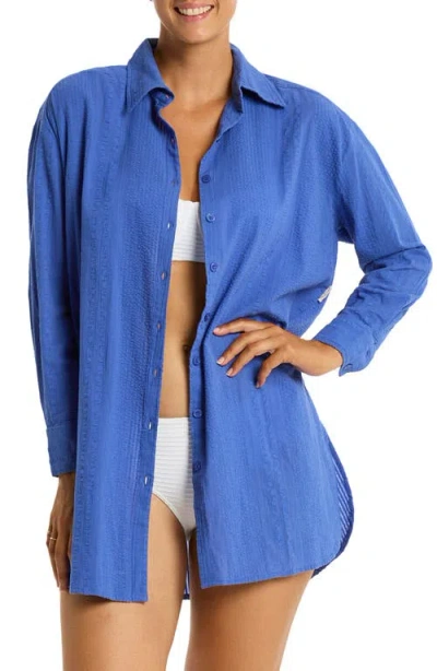 Sea Level Heatwave Cover-up Shirtdress In Blue