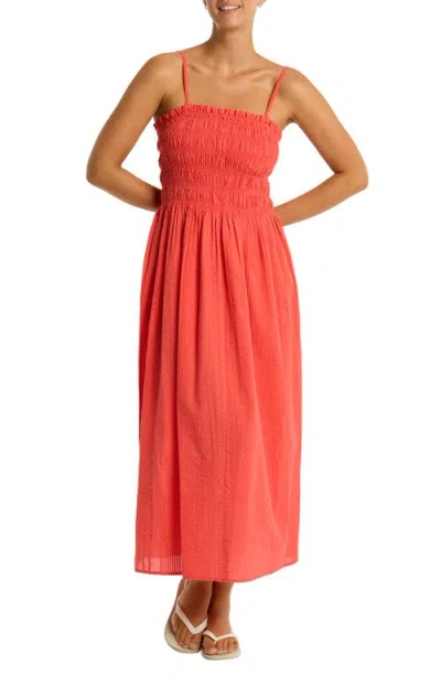 Sea Level Heatwave Strapless Cotton Cover-up Dress In Flame