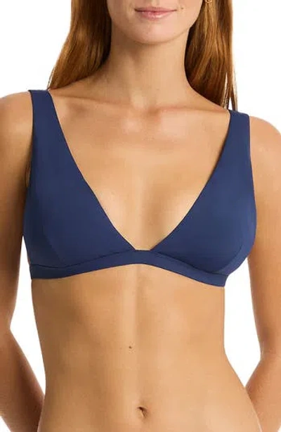 Sea Level Cross Front Multifit Bikini Top In Indigo