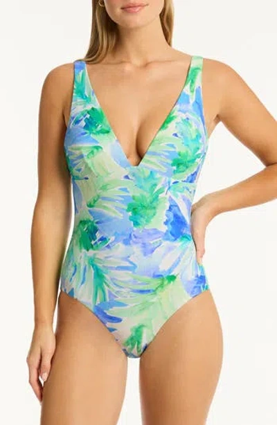 Sea Level Key Largo Triangle One-piece Swimsuit In Blue