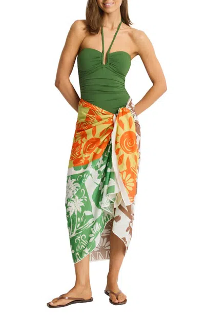 Sea Level Long Sarong Swim Cover-up In Green