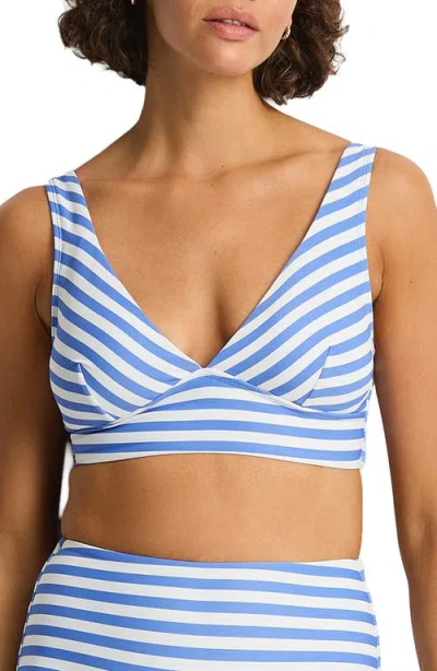 Sea Level Longline Tie Back Bikini Top In Blue