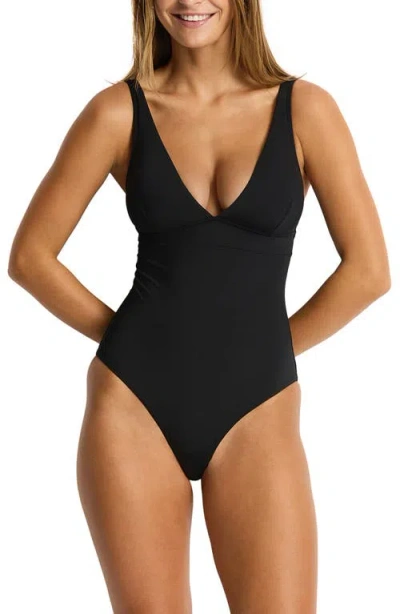 Sea Level Longline Tie Back One-piece Swimsuit In Black