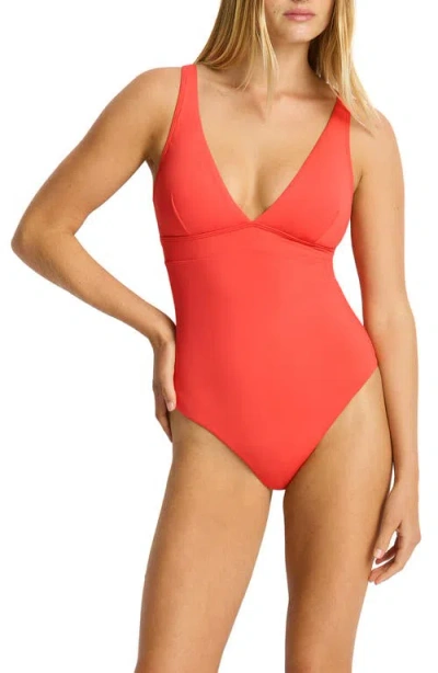 Sea Level Longline Tie Back One-piece Swimsuit In Orange