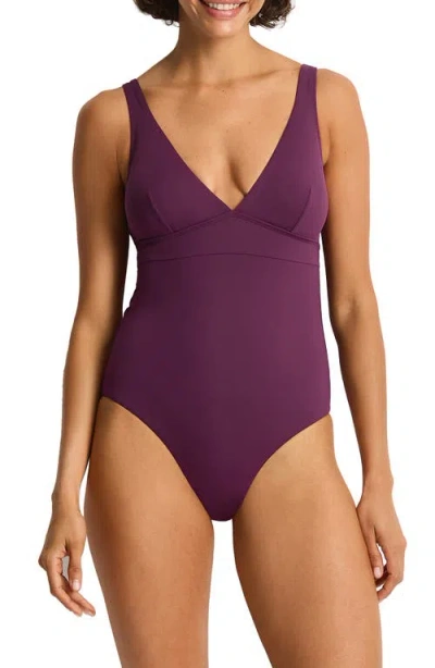 Sea Level Longline Tie Back One-piece Swimsuit In Purple