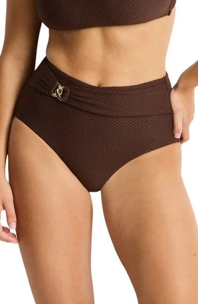 Sea Level Luminara High Waist Bikini Bottoms In Brown