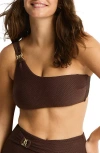 Sea Level Luminara One-shoulder Bikini Top In Brown