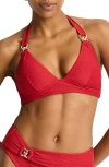 Sea Level Luminara Triangle Halter Bikini Top In Red