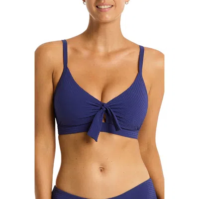 Sea Level Messina Tie Front Dd- & E-cup Bikini Top In Blue