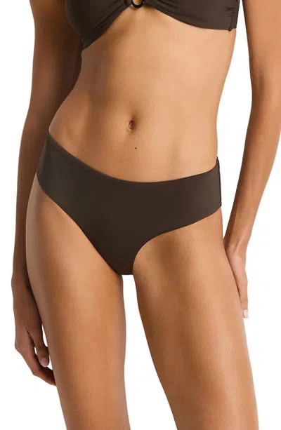 Sea Level Mid Bikini Bottoms In Brown