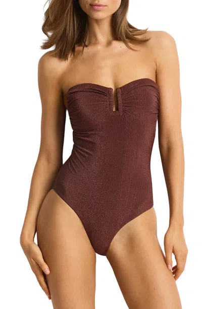 Sea Level Moderate Coverage Underwire Bandeau One Piece Swimsuit In Brown