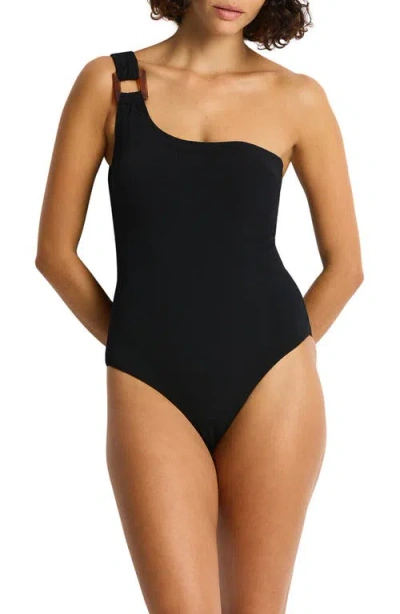 Sea Level One-shoulder One-piece Swimsuit In Black