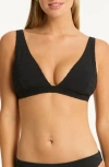 Sea Level Palisades Longline Triangle Bikini Top In Black