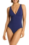 Sea Level Panel Line Multifit One-piece Swimsuit In French Navy