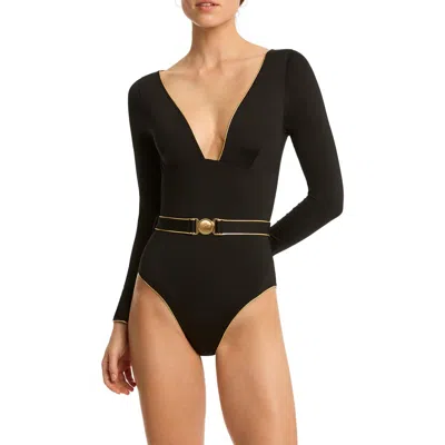 Sea Level Piper Belted Long Sleeve One-piece Swimsuit In Black