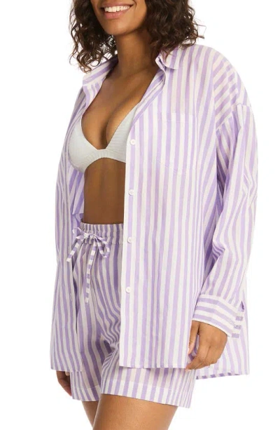 Sea Level Sails Beach Stripe Cover-up Tunic In Lavender
