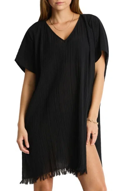 Sea Level Salt Kaftan Cover-up In Black