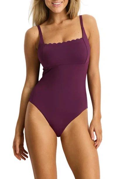Sea Level Scalloped Square Neck One-piece Swimsuit In Purple