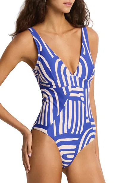 Sea Level Scoop Back One-piece Swimsuit In Blue
