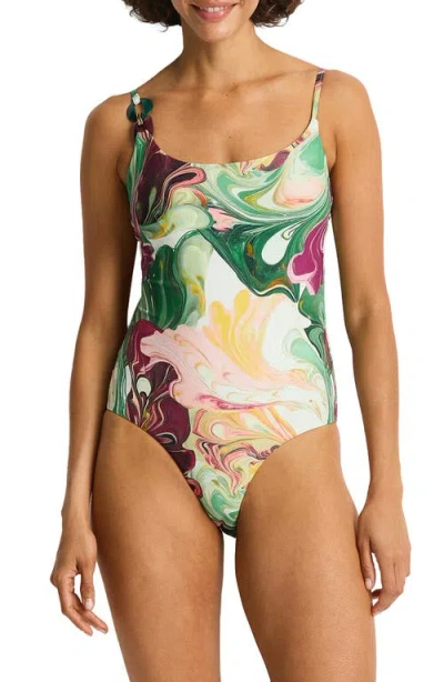 Sea Level Scoop Neck One-piece Swimsuit In Green