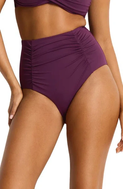 Sea Level Shirred High Waist Bikini Bottoms In Purple