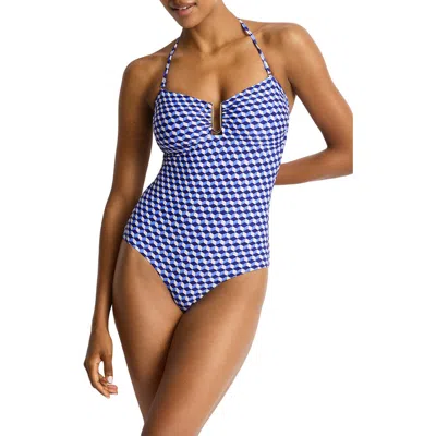 Sea Level Solara Bar Bandeau One-piece Swimsuit In Blue