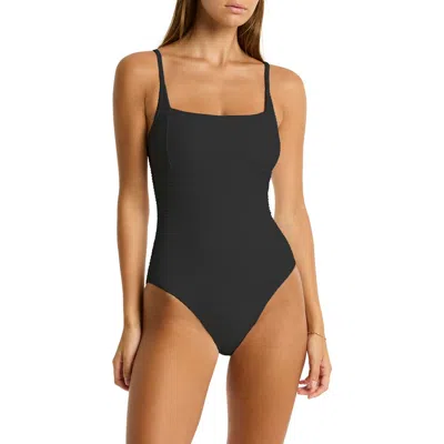 Sea Level Spinnaker Textured Rib One-piece Swimsuit In Black
