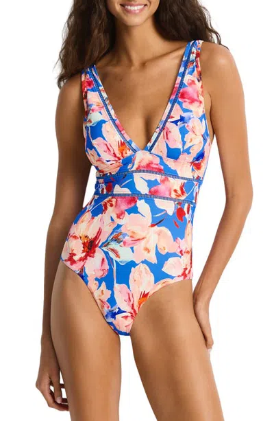 Sea Level Spliced Moderate Coverage One-piece Swimsuit In Multi