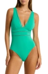Sea Level Spliced Plunge One-piece In Evergreen