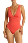 Sea Level Spliced Plunge One-piece In Flame