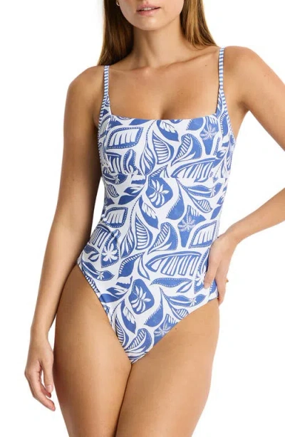 Sea Level Square Neck One-piece Swimsuit In Blue