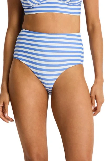 Sea Level Stripe High Waist Bikini Bottoms In Blue