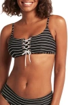 Sea Level Stripe Lace-up Bikini Top In Black