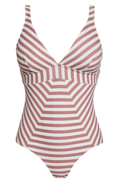 Sea Level Striped Scoop Back One-piece Swimsuit In Brown