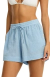 Sea Level Sunset Beach Cotton Gauze Cover-up Shorts In Cornflower