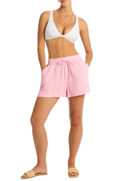 Sea Level Sunset Beach Cotton Gauze Cover-up Shorts In Pink