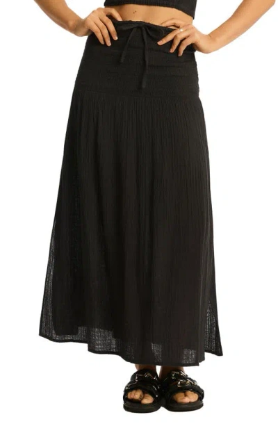 Sea Level Sunset Beach Cotton Gauze Cover-up Skirt In Black
