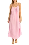 Sea Level Sunset Cotton Cover-up Sundress In Pink