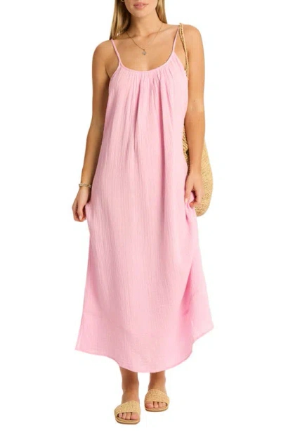 Sea Level Sunset Cotton Cover-up Sundress In Pink