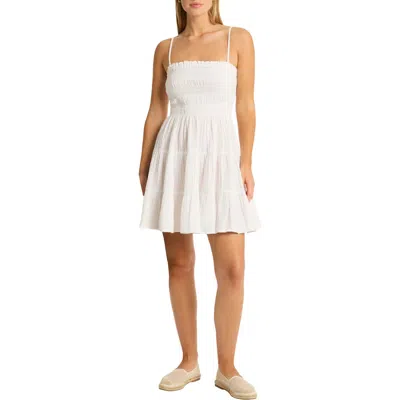 Sea Level Sunset Smocked Tiered Cover-up Minidress In White