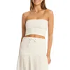 Sea Level Sunset Strapless Cotton Gauze Cover-up Top In White