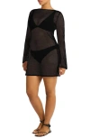 SEA LEVEL SEA LEVEL SURF LONG SLEEVE SHEER MESH COVER-UP MINIDRESS