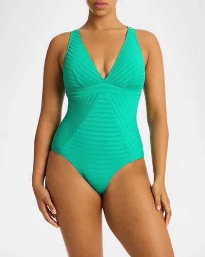 Sea Level Swim Capri Panel Line One-piece Swimsuit In Evergreen
